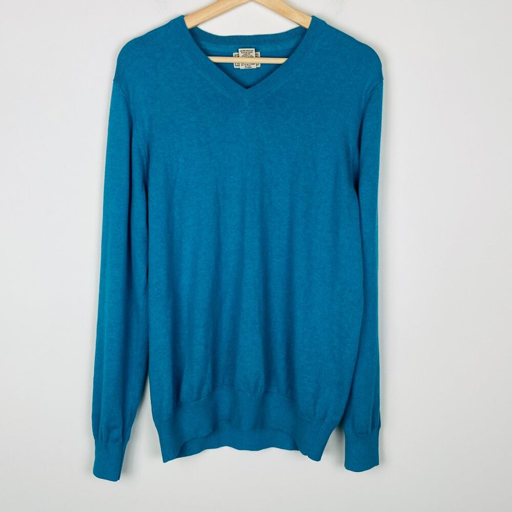 L.L. Bean Blue V-Neck Knit Pull Over Sweater Cotton Cashmere Blend, Men’s Size M